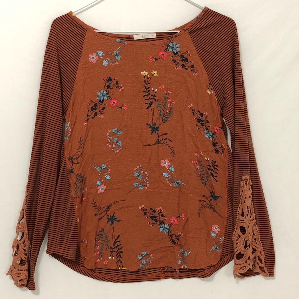 ❌SOLD❌ UO Orange Striped & Floral Long Sleeve Top